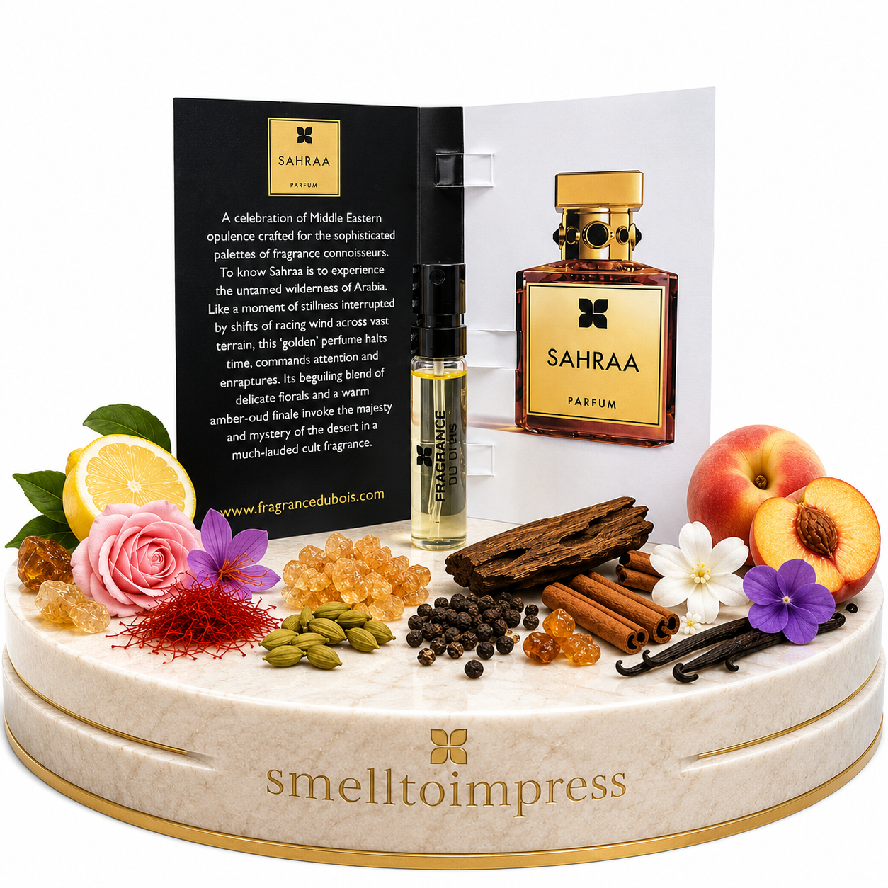zdjęcie oficjalnej próbki perfum Fragrance Du Bois Sahraa 1,5 ml 0,05 fl. oz.