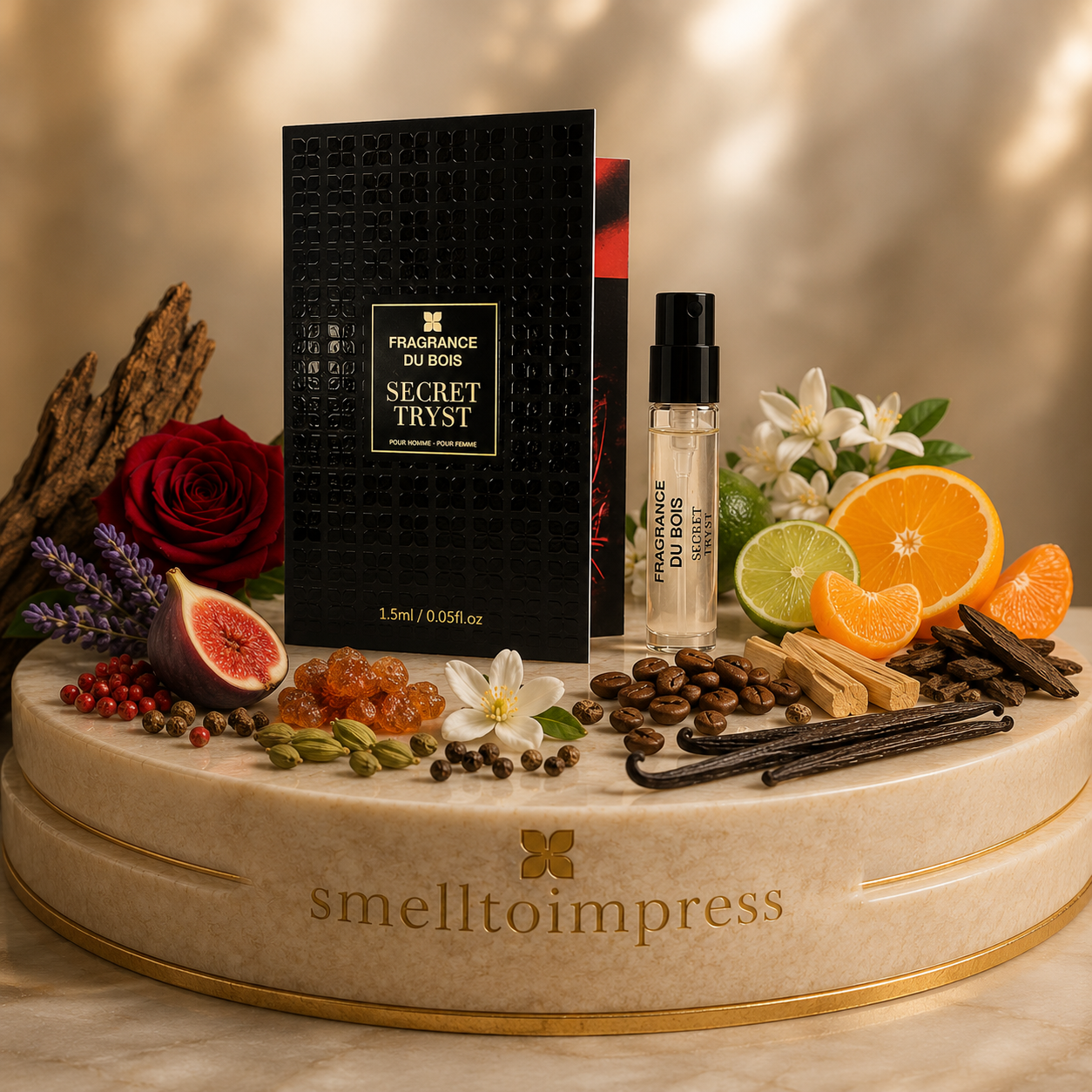 zdjęcie oficjalnej próbki perfum Fragrance Du Bois Secret Tryst 1,5 ml 0,05 fl. oz.