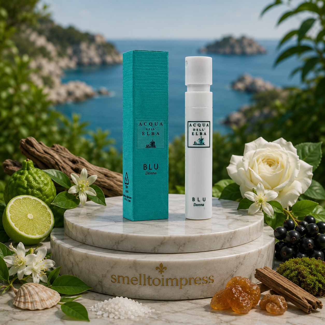 zdjęcie oficjalnej próbki perfum Acqua dell' Elba Blue Donna 1,2 ml 0,04 fl. oz