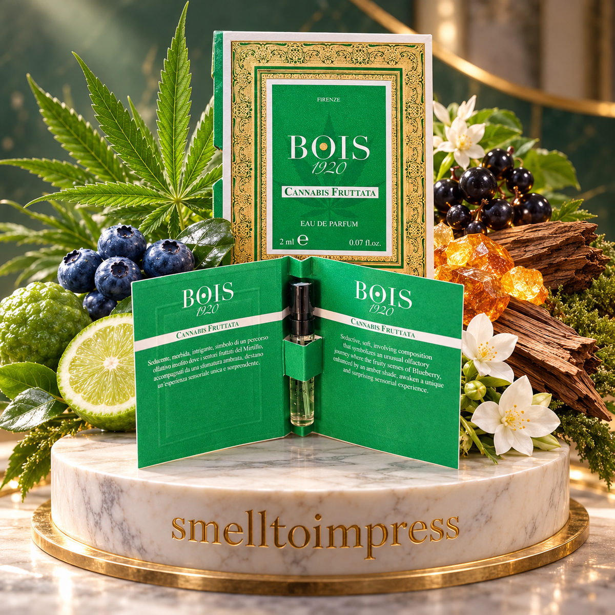 zdjęcie oficjalnej próbki perfum Bois 1920 Cannabis Fruttata 2 ml
