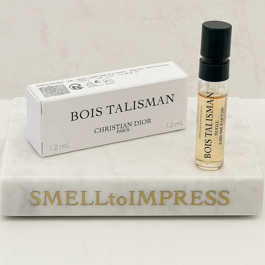 Christian Dior – Bois Talisman official perfume and fragrance samples on a marble smelltoimpress stand