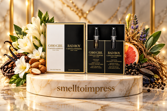zdjęcie zestawu próbek perfum Carolina Herrera Good Girl 1,5 ml i Bad Boy 1,5 ml