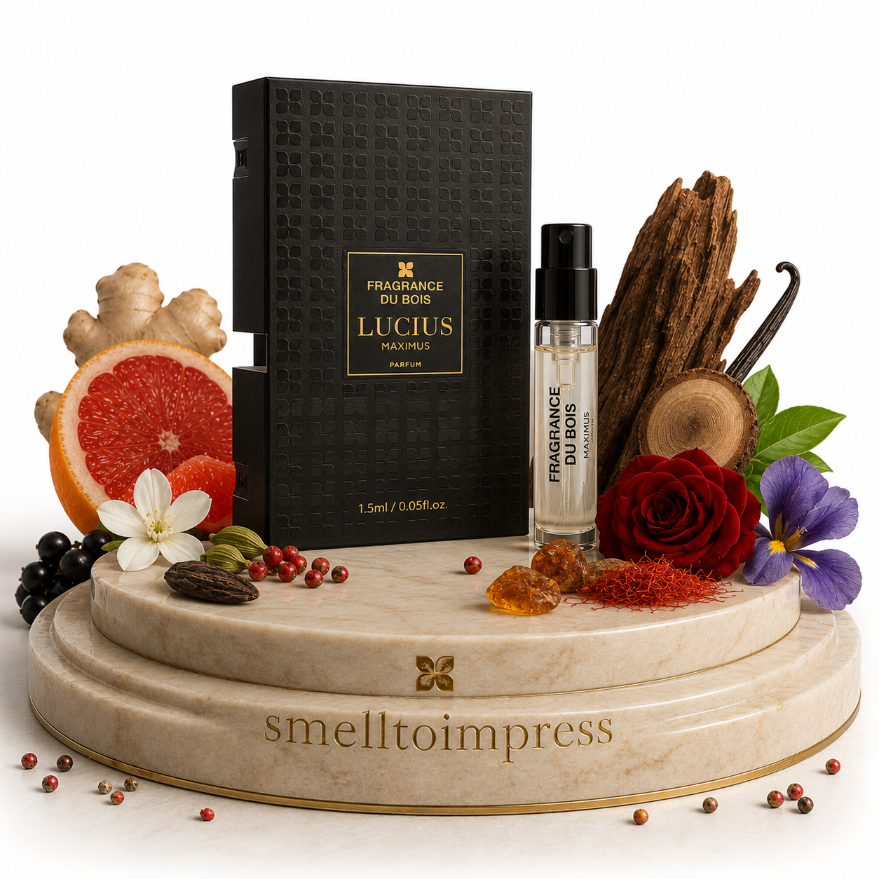 zdjęcie oficjalnej próbki perfum Fragrance Du Bois Lucius Maximus 1,5 ml 0,05 fl. oz.